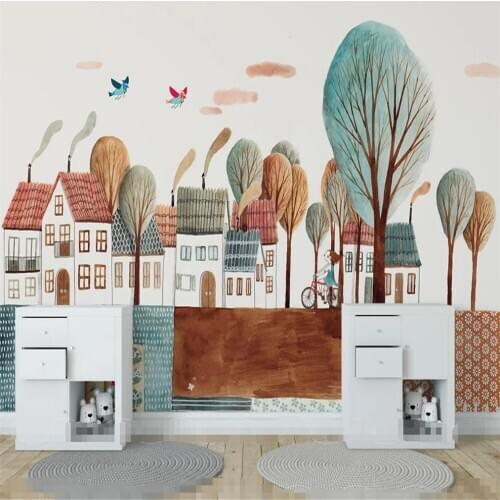 XUE SU Customized large mural wallpaper Nordic simple happy childhood town childrens house background wall wall covering