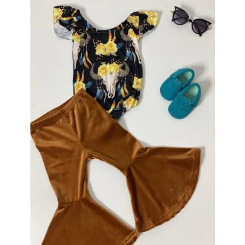 FOCUSNORM 0-24M Summer Cute Baby Girls Clothes Sets Floral Print Long Sleeve Backless Romper Velvet Flare Pants