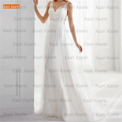 Graceful White V neck Wedding Dresses 2021 Robe De Mariée A Line Tulle Appliques Lace vestido de noiva Custom Made Bridal Gowns