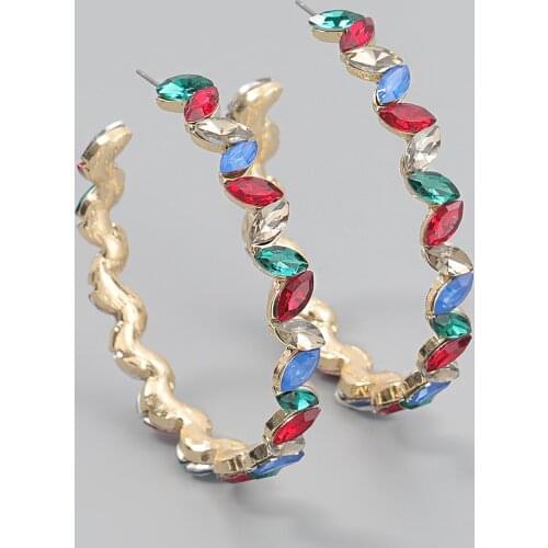JIJIAWENHUA New Trend Multicolor Rhinestone womens Hoop Earrings Dinner Party Fashion Statement Jewelry Accessories