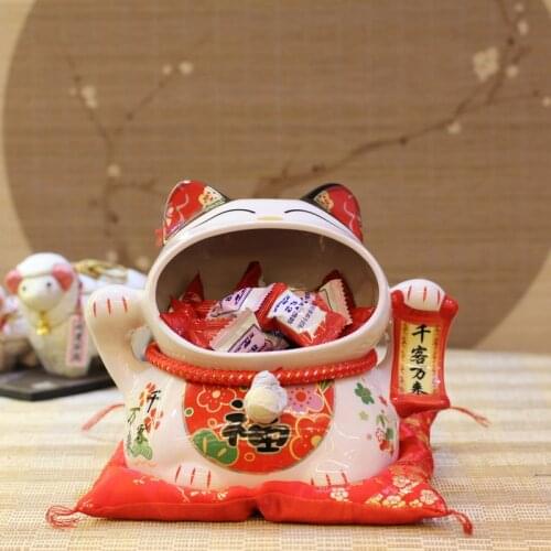 7 Inch Ceramics Lucky Cat Storage Tank Japanese-style Big Mouth Cat Decoration Candy Jar Crafts Home Living Room Furnishings