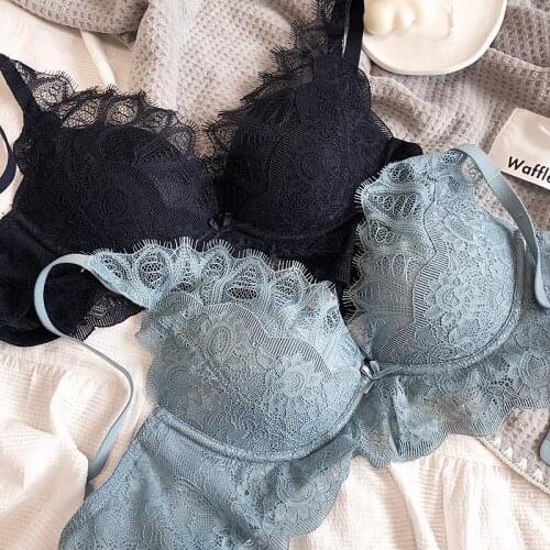 Lace underwear set gathers up breasts no steel ring lingerie cloudiness thin upper and lower thick bra sexy bralette panties