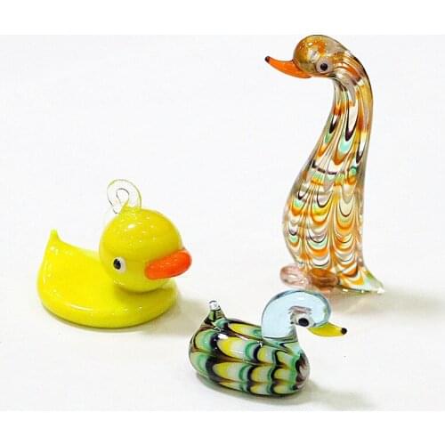 Miniature Glass Duck Figurine Cute Vivid Poultry Animals Craft Ornaments Gifts For Kids Home Table Fairy Garden Decor Collection