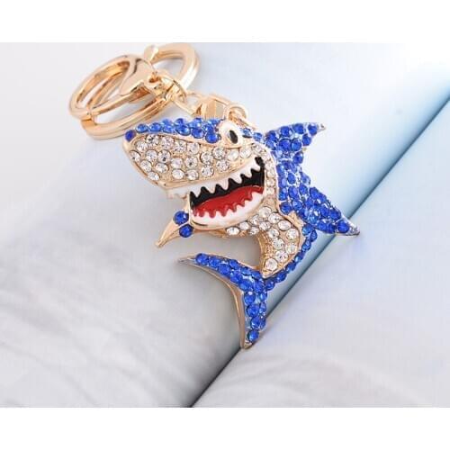 Fashion Accessories Ocean Animal Jewelry Shark Keychains Alloy Rhinestone Fish Keyrings for Women Car Key Ring Bag Pendant Gift