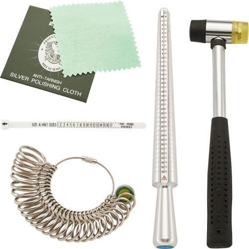 Pandahall Jewelry Measuring Tool Sets Ring Mandrel Ring Sizers Model Finger Measure Rubber Hammers Silver Polishing Cloth