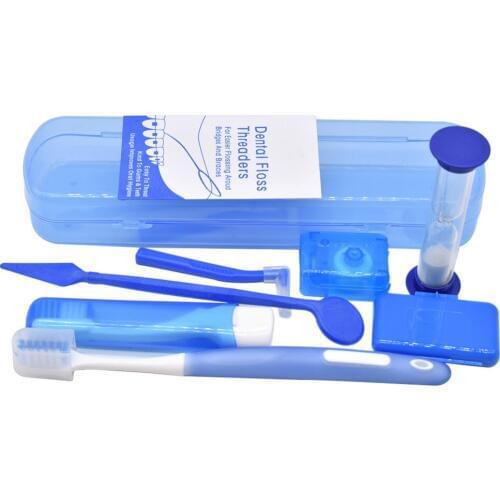 7PCS/Set Oral Care Kit Interdental Brush Portable Travel Orthodontic Toothbrush Dental Mirror Wax Floss Traction Line Hourglass