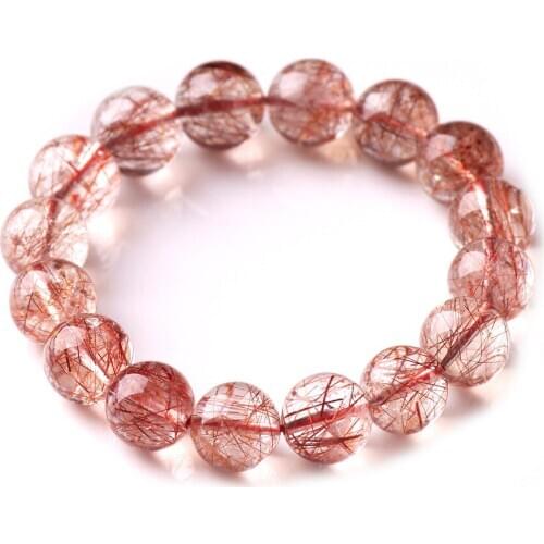 Genuine Natural Red Copper Rutilated Quartz Clear Round Beads Bracelet Women Men Wealthy 7mm 8mm 9mm 10mm 11mm 12mm 13mm AAAAAA