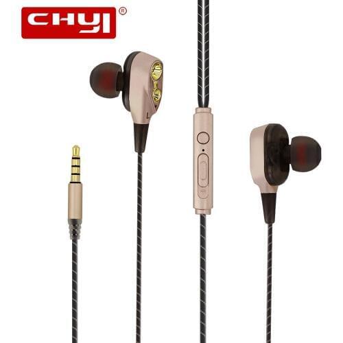 CHYI Double Moving Circle Earphone Bass 3.5mm In Ear Wire Controlled Music HIFIi Metal With Mic Earphones For Phone Xiaomi