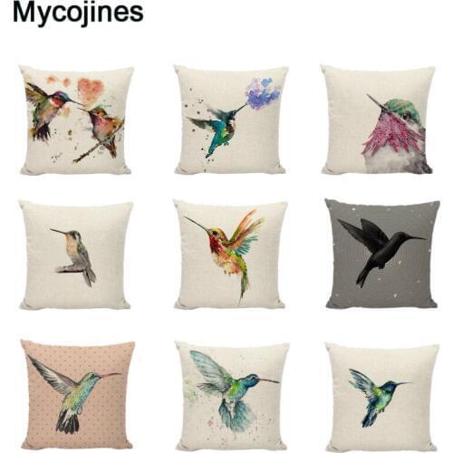 Hummingbird Cushion Covers Watercolor Geometry Daffodil Lotus Throw Pillow Cover Home Decor Living Room Garden Gifts Pillowcases