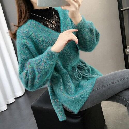 2020 New Autumn Winter Women Thick Sweater Korean Styles Fashion Long Sleeve V Neck Fashion Causal Soft Knitted Pullovers W503