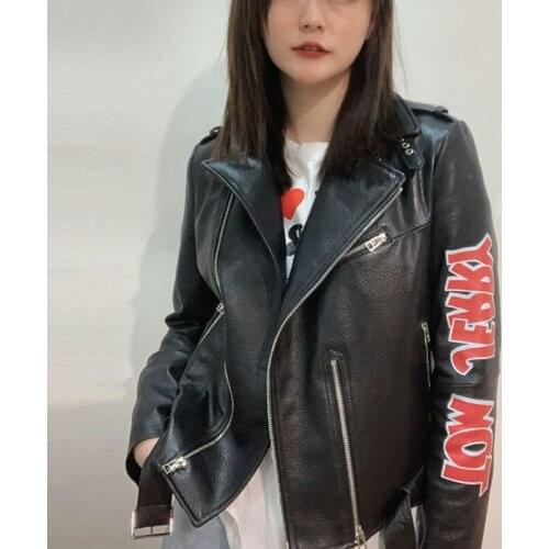 2020 Spring new leather motorcycle leather women sheep leather cartoon fashion leather jacket short style thin coat