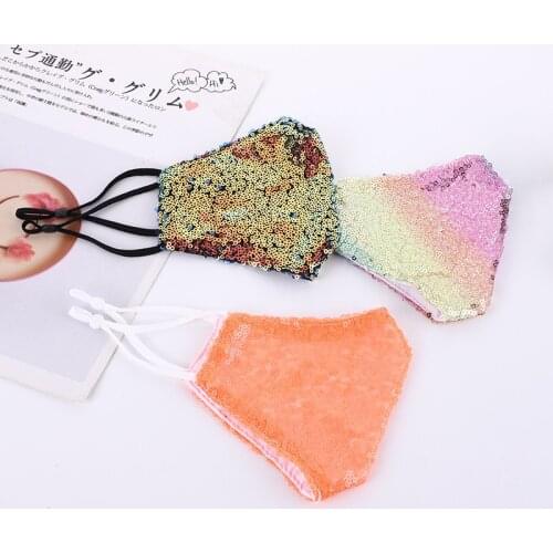 Rainbow Face Mask For Women Shiny Sequin Ice Silk Adjustable Dust Face Decoration Accessories Custom Colors Mask Face Jewelry