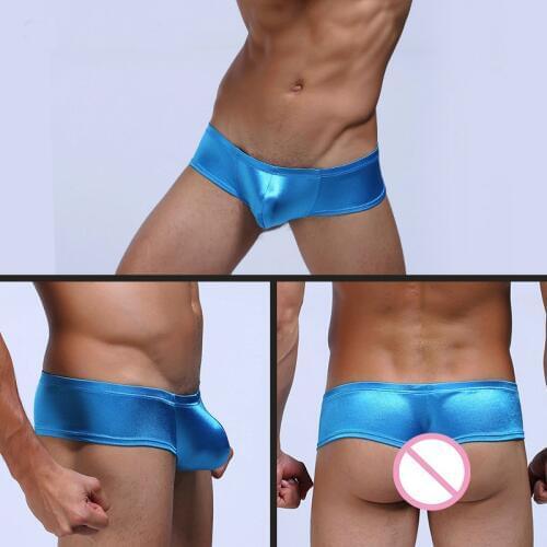 Sexy Mens Mini Boxer Shorts PU Leather Shiny Boxershorts Bulge Pouch Gay Trunks Sexi T-back Panties Latex Underwear Calzoncillo