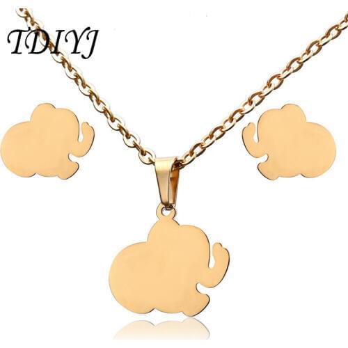 TDIYJ Stainless Steel Elephant Pendant Gold Necklace Earring Sets for Women Gift Jewelry Set