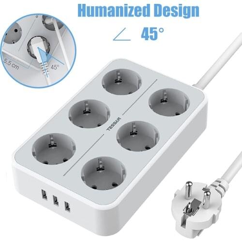 Extension Socket Power Strip with 2 M Extension Wire 6 AC Outlets and 3 USB Ports EU Plug On Off Switch Adapter for Phones