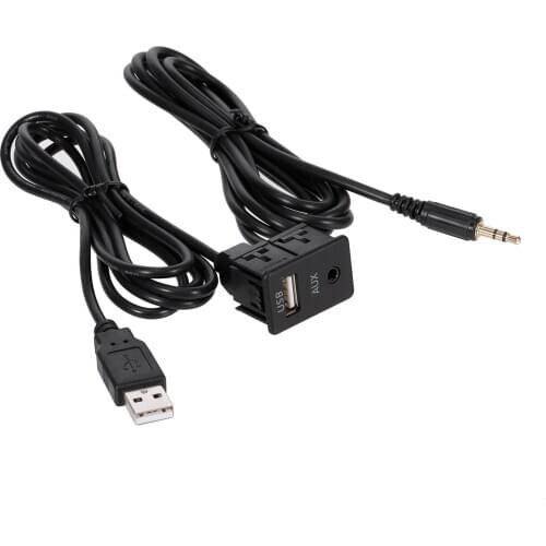 100cm Car Dash Flush Mount USB Port Panel Auto Boat 3.5mm AUX USB Extension Cable Adapter Replacement for Volkswagen Toyota