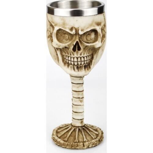 3D Skull Wine Goblet With Double Layer Stainless Steel &Resin Gothic Wine Cup BEST Birthday Halloween Gifts Bar Drinkware