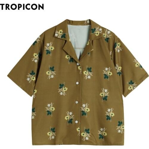TROPICON Vintage Ginger Short Sleeve Button Up Shirt Korean Fashion Floral Print Lapel Summer Women Tops And Blouse 2021 Fashion