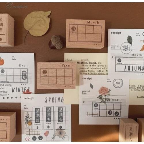 XINAHER 1set Vintage Year Month Day Week stamp DIY wooden rubber stamps for scrapbooking stationery scrapbooking standard stamp