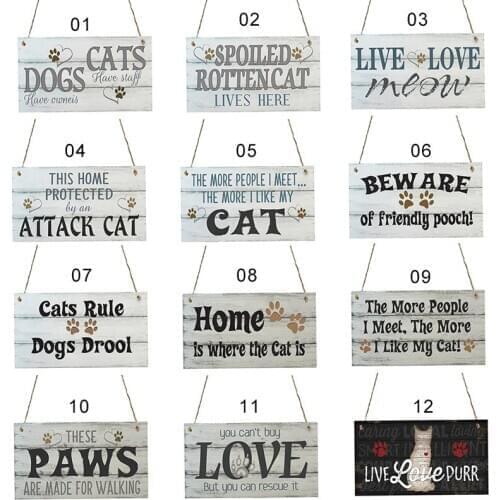 Cat Tags Rectangular Wooden Pet Tag Cat Accessories Lovely Friendship Animal Sign Plaques Rustic Wall Decor Home Decor