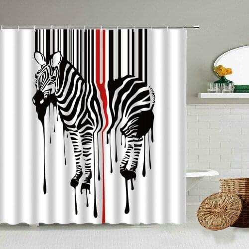 Black And White Stripes Creative Fun Zebra Pattern Shower Curtain Cartoon Animal Nordic Style Child Bathroom Waterproof Screen