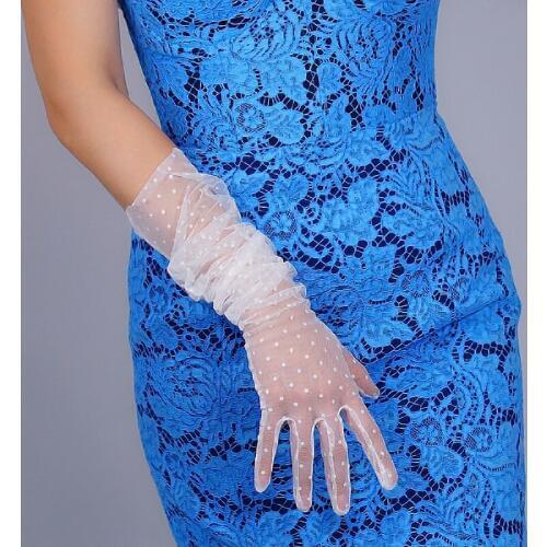 2Pcs Polka Dot Lace Long Gloves Female Stretch Tulle Mesh Semi Sheer Touchscreen Black White Women Gloves Touchscreen