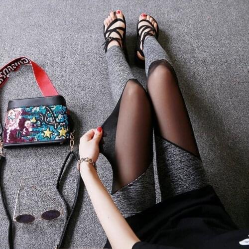 Womens leggings Black mesh patchwork tight leggings pants high-waisted slim capris leggings pants for outer wear