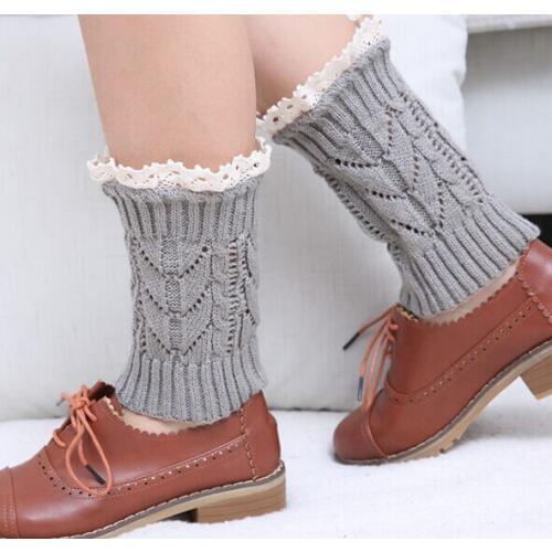Women Girl`s Solid Crochet Knit Leg Warmers Lace Trim Cuffs Toppers Boot Socks 23pairs/lot #3887