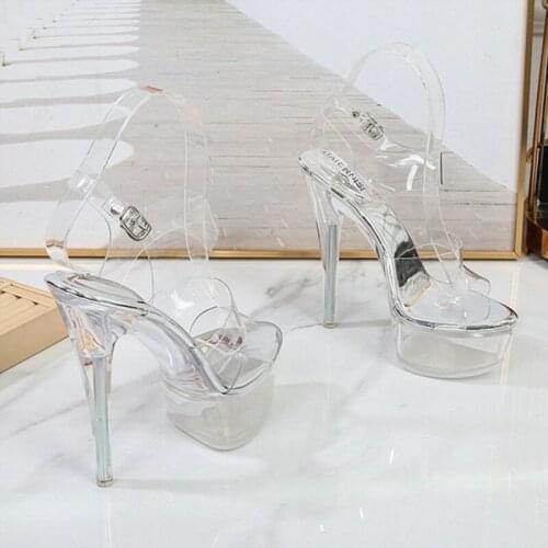 Korean Version Of Sexy Fashion Pole Dance Car Model Catwalk Crystal High Heels Large Size Female Transparent Sandals