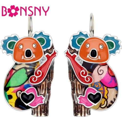Bonsny Enamel Alloy Australian Koala Earrings Ear Cuff Fashion Cute Animal Jewelry Women Girls Teens Gift Charms Wholesale