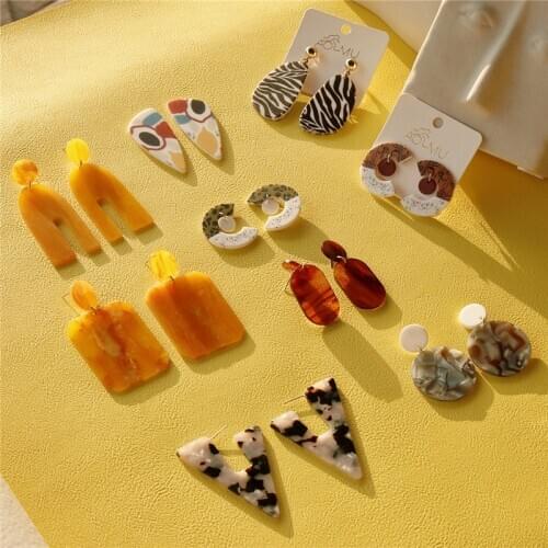 AOMU Vintage Colorful Fashion Painting Graffiti Aesthetic Acrylic Irregular Geometic Long Dangle Earrings for Women Chic Jewelry