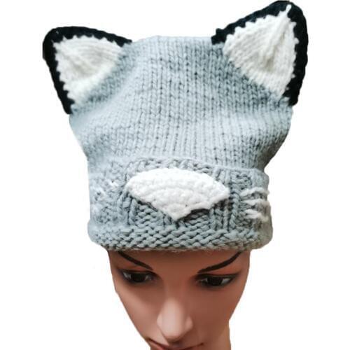 BomHCS Women Knitted Beanie Hat Cute Cat Ear Nose Beard Winter Warm Cap Sunhat lady girls birthday party gifts