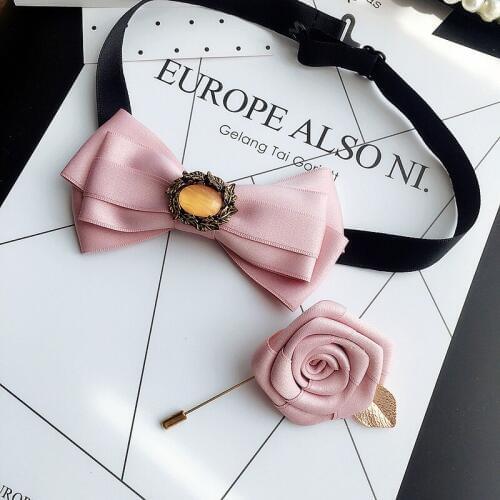 New Fashion Woman & Man Brooches Set Long Ribbon Big Bowknot Shirts Bow Tie Flower Pins Collar Accessories Fashion Jewelry