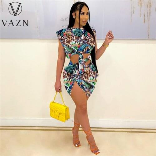 VAZN 2021 New Arrival Dress Set Retro Sexy Club Short Sleeve Mini Skirts High Waist Women Top And Mini Pleated Skirt Suits