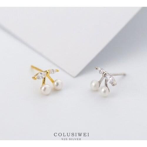 Colusiwei Authentic 925 Sterling Silver Cute Cherry Stud Earrings for Women Anti-allergy Fashion Pearl Jewelry 2020 New