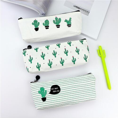 1 pcs Cactus Canvas Pencil Bag Lovely Cute Pencil Case School Supplies Stationery Gift