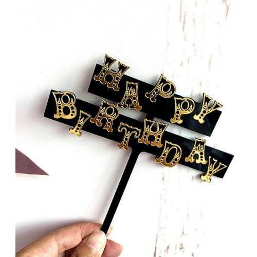 1pc Cake Decoration Acrylic Black Gold Happy Birthday Cake Topper for Birthday Baby Shower Dessert Decor Supplies