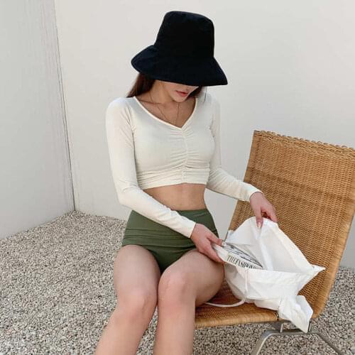 2021 Sunscreen Split Long-Sleeved Swimsuit Womens High Waist Slim And Fresh And Conservative Bikini Three-Piece Sexy Hot Spring