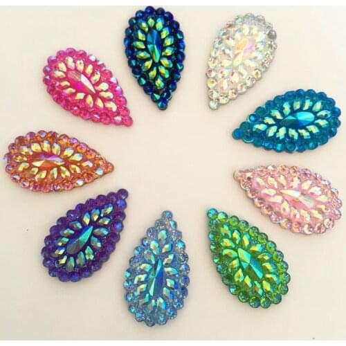 30pcs 16*28mm AB Drop Flatback Resin Teardrop Rhinestone Wedding Buttons 2 hole D33*3