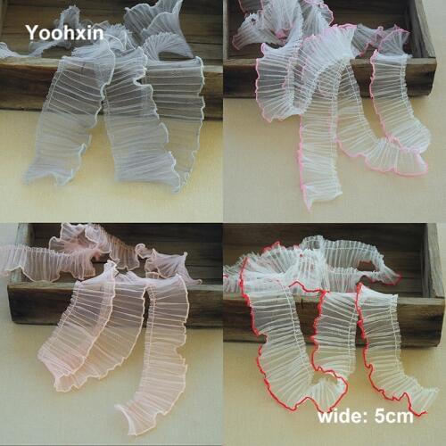 5CM Wide Modern Embroidery white flower lace fabric trim ribbon DIY sewing applique collar Ruffle craft Christmas guipure decor