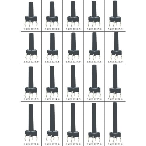 500PCS 6X6X13.5/14/14.5/15/15.5/16/16.5/17/17.5/18/19/20/21/22/23/24/25/26mm 4PIN DIP Tactile Tact Push Button Momentary