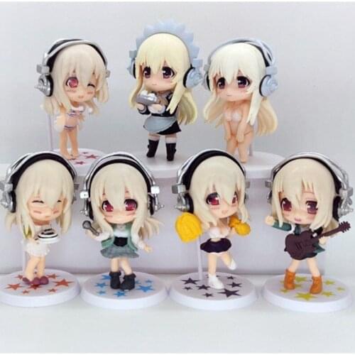 7pcs/Lot Action Figure Super Sonic The Animation Super Sonico 10cm PVC Sexy Girl Brinquedos Dolls Toys Figuras Collection Model