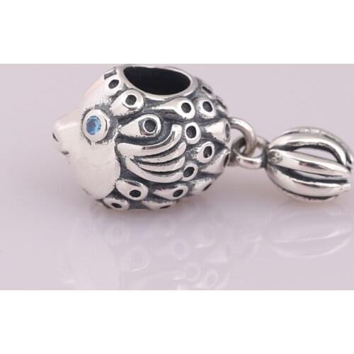 Authentic S925 Bead DIY Jewelry Fish Charm fit Lady Bracelet Bangle