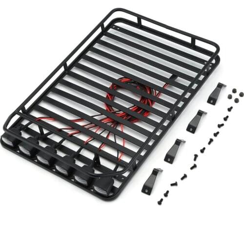Roof Rack Luggage Carrier with 6 White LED Light Bar for 1/10 RC Crawler Truck D90 Axial SCX10 90046 D110 JEEP