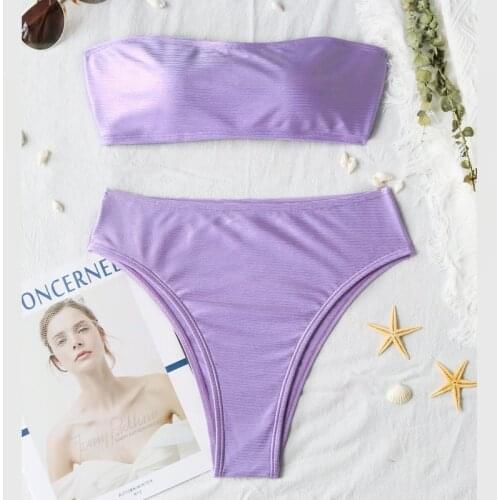 Purple High Waist Bikini 2021 Sexy Brazilian Bikinis Push Up Womens Swimsuit Two Piece Bandeau Bathing Suit Women Swimwear