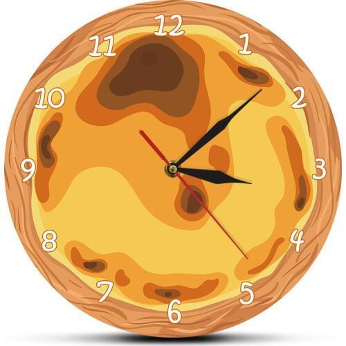 Morden Design Portuguese Egg Tart Printed Wall Watch Clock Refreshment Pastry Dessert Cake Shop Gastronome Kitchen Decor Wanduhr