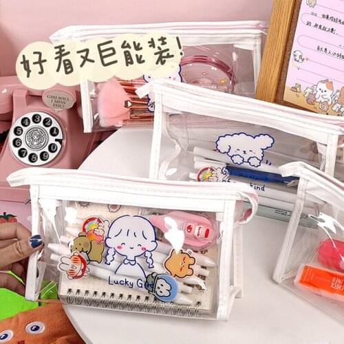 Simple Transparent Large Capacity Pencil Case INS Pop Office Student Pencil Cases PVC Pencil Bag School Box Pencils Pouch Statio
