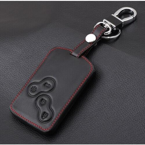 1Pc Men Fashion Black Leather Car Key Cover Case Wallet Holder Shell for Renault Scenic keychain