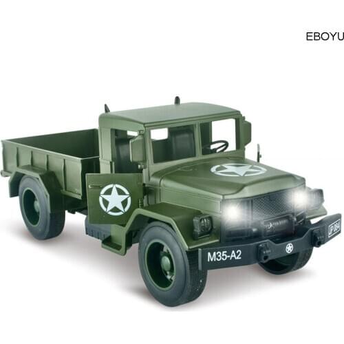 EBOYU 1:20 Pull and Go Mini Truck Diecast Military Classic Truck Army Cars Toy Retro Metal Collection Transport Vehicle 12002E