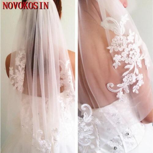 2019 Tulle White Ivory Bridal Wedding Veil 5 Flowers Appliqued Beading Crystal One Layer Veil Bride Accessories